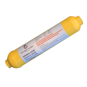 10-inch inline mineral filter cartridge made in China for RO water purifiers, used to add essential minerals and improve water taste